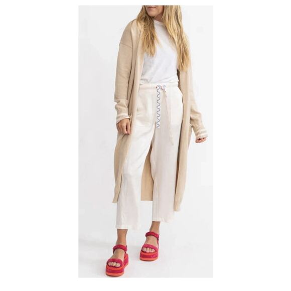 Kerri Rosenthal Carol City Pants in White W/embroidered Ties Wide Leg Satin Med